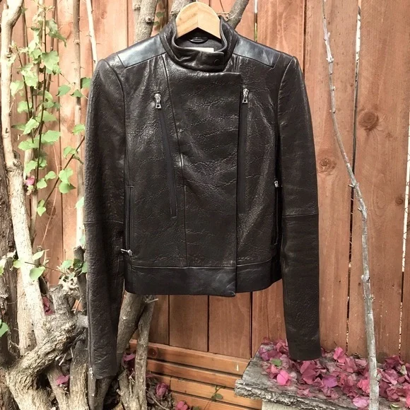 J BRAND Black Leather Moto Jacket, size